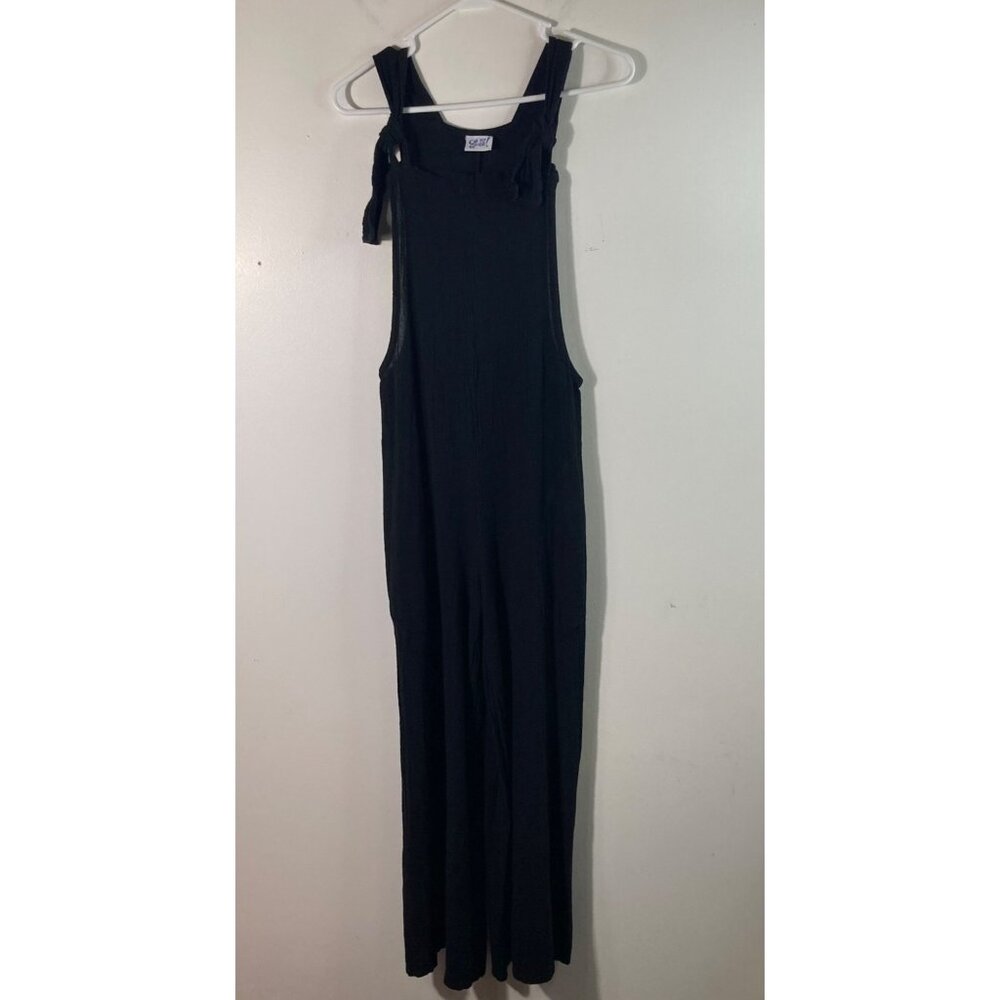 Womens Oh My Gauze Cotton Wide Leg Overall Jumpsuit Black XS Pockets NWOT